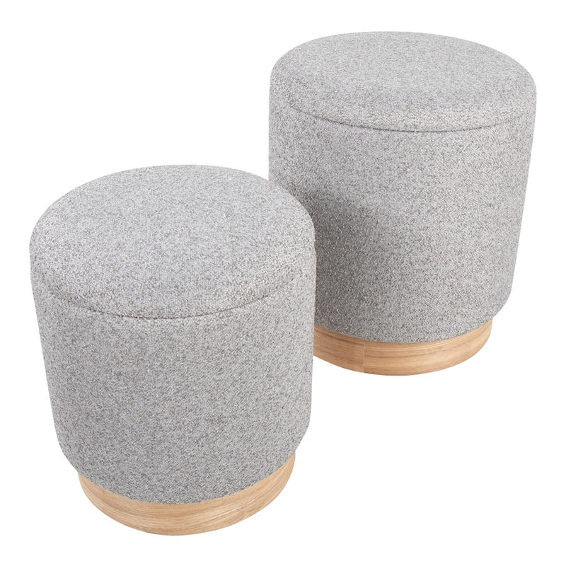 LumiSource Marla Nesting 9" Ottoman Set, Natural Wood/Grey