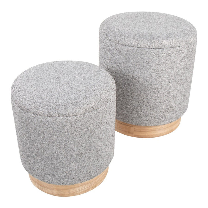 LumiSource Marla Nesting 9" Ottoman Set, Natural Wood/Grey