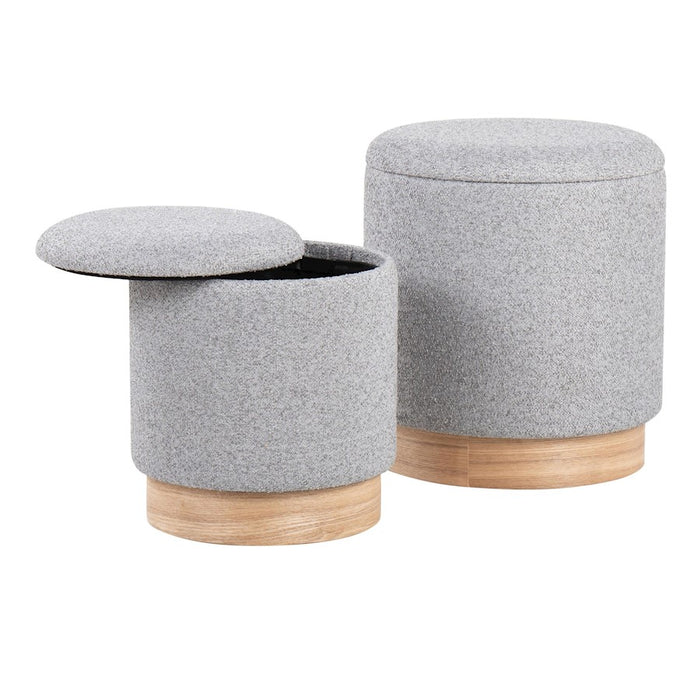 LumiSource Marla Nesting 9" Ottoman Set, Natural Wood/Grey
