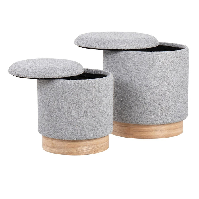 LumiSource Marla Nesting 9" Ottoman Set, Natural Wood/Grey