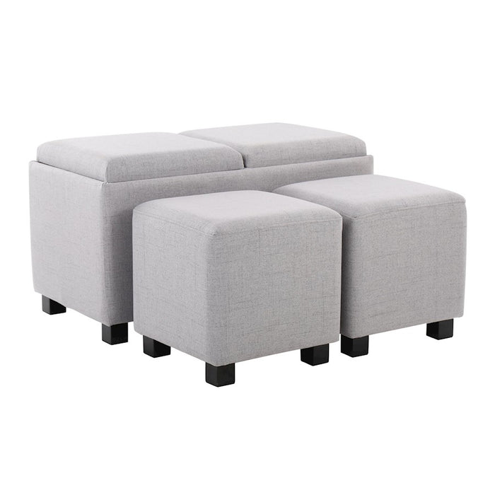 LumiSource Marlo 3 Piece Nesting Tray Ottoman Set, Black/Grey