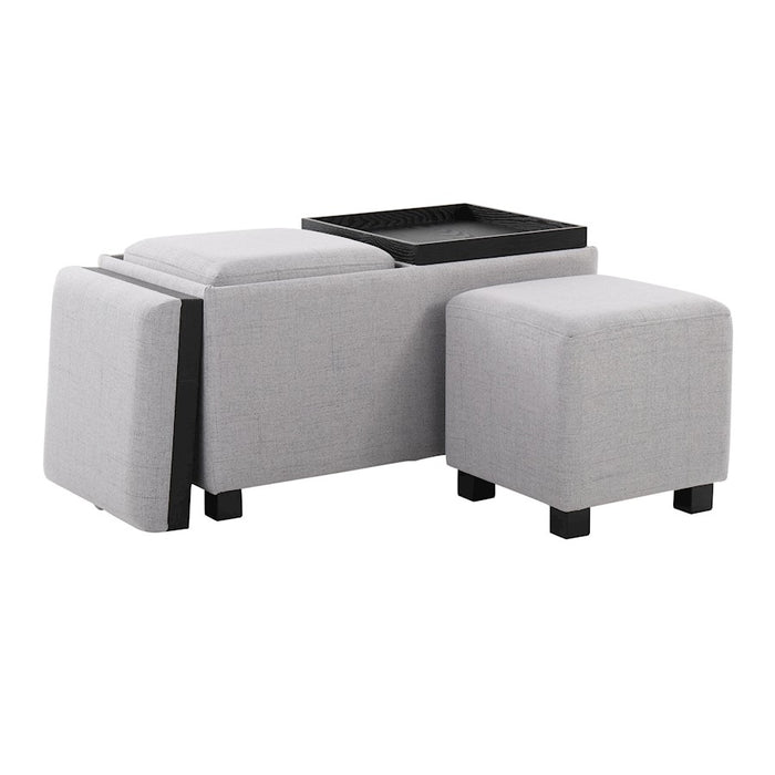 LumiSource Marlo 3 Piece Nesting Tray Ottoman Set, Black/Grey