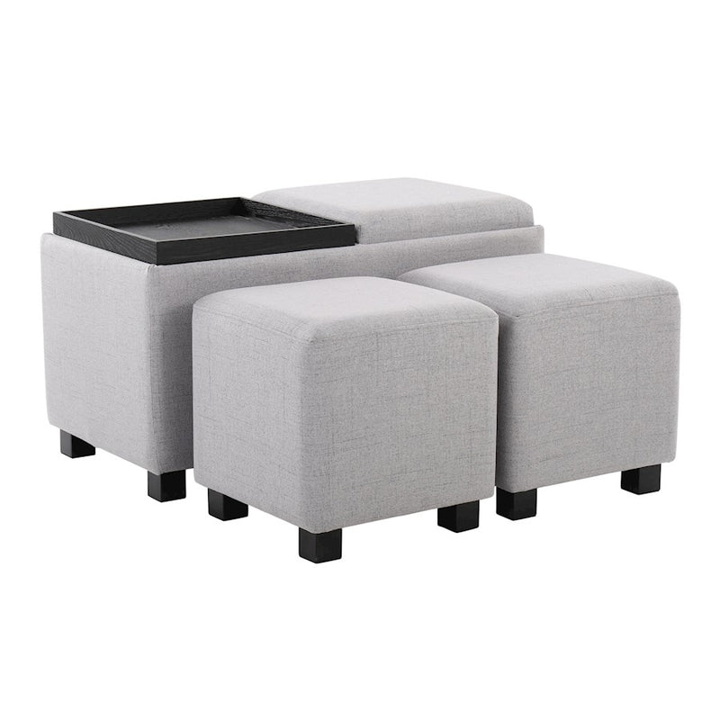LumiSource Marlo 3 Piece Nesting Tray Ottoman Set, Black/Grey