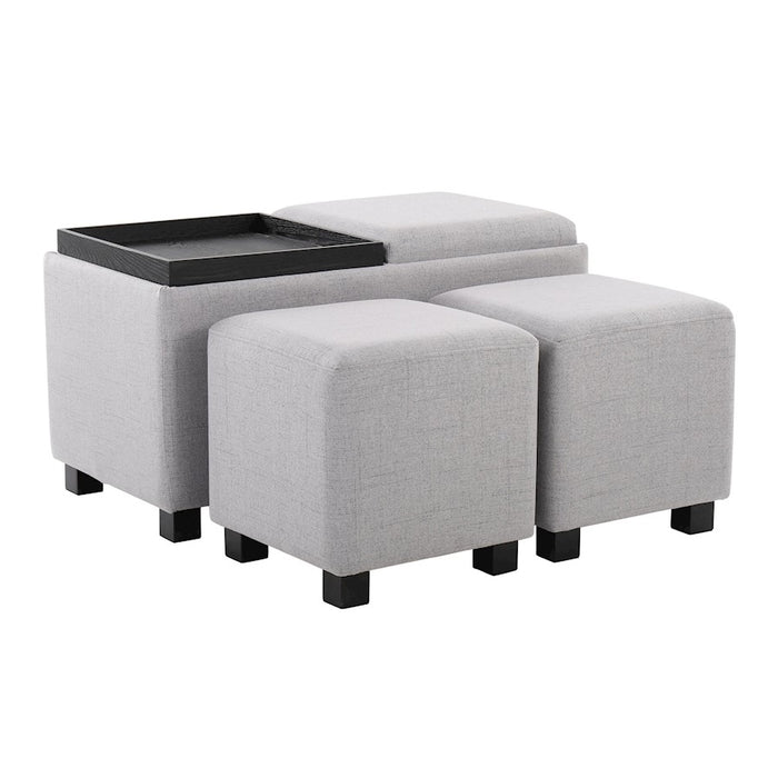 LumiSource Marlo 3 Piece Nesting Tray Ottoman Set, Black/Grey