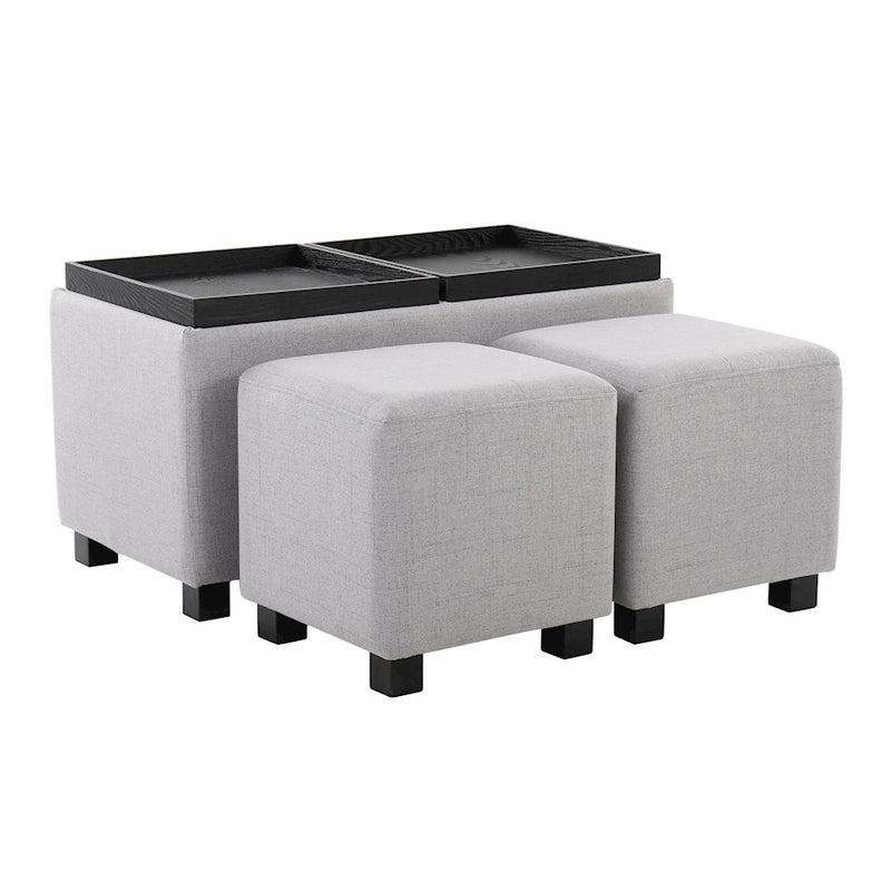 LumiSource Marlo 3 Piece Nesting Tray Ottoman Set, Black/Grey