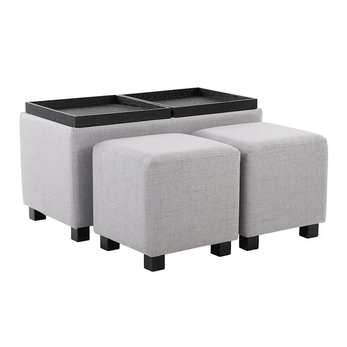 LumiSource Marlo 3 Piece Nesting Tray Ottoman Set, Black/Grey