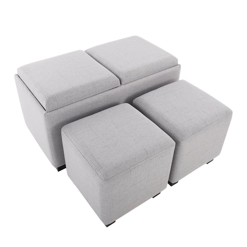 LumiSource Marlo 3 Piece Nesting Tray Ottoman Set, Black/Grey