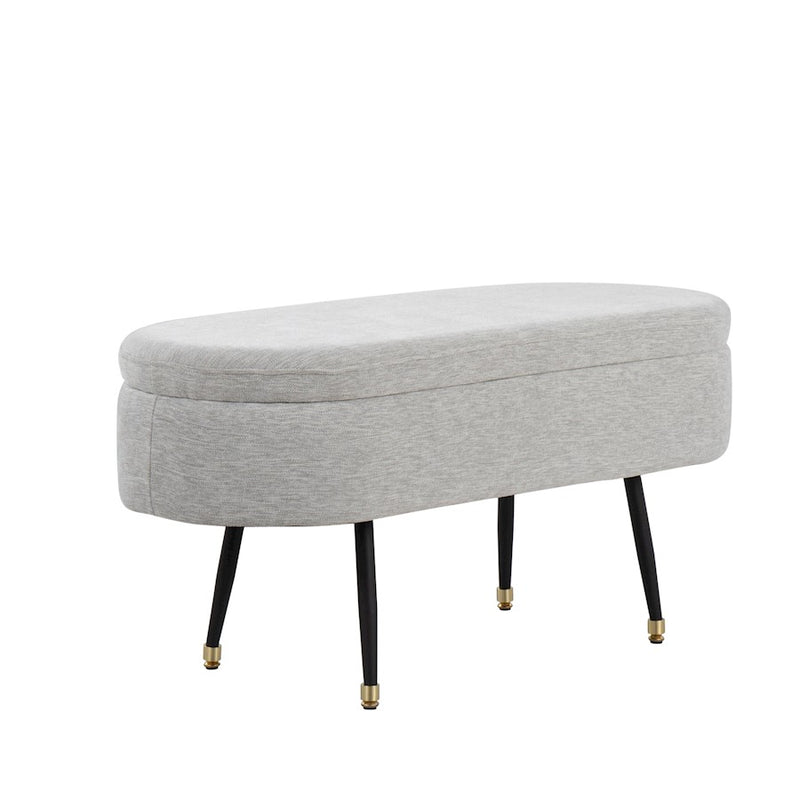 LumiSource Harvey Storage Bench | Black Metal, Light Grey Fabric, Gold Accent | Entryway & Bedroom Seating with Storage | Model OTSTOR-HARVEYBKLGY