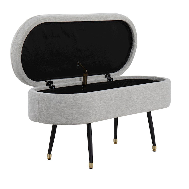 LumiSource Harvey Storage Bench | Black Metal, Light Grey Fabric, Gold Accent | Entryway & Bedroom Seating with Storage | Model OTSTOR-HARVEYBKLGY