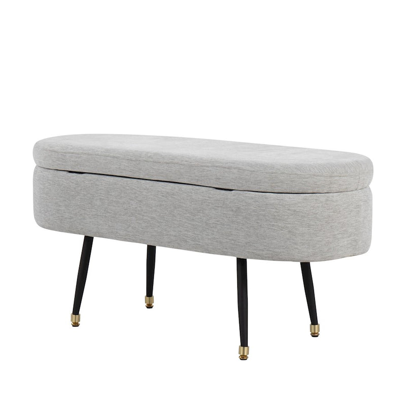LumiSource Harvey Storage Bench | Black Metal, Light Grey Fabric, Gold Accent | Entryway & Bedroom Seating with Storage | Model OTSTOR-HARVEYBKLGY