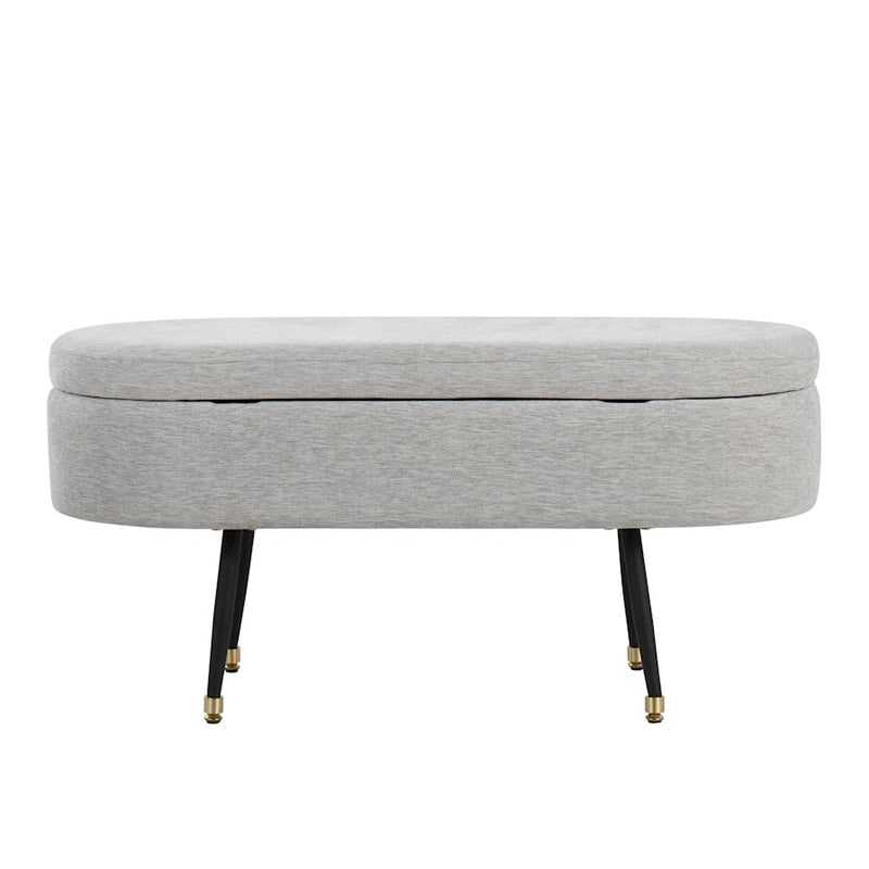 LumiSource Harvey Storage Bench | Black Metal, Light Grey Fabric, Gold Accent | Entryway & Bedroom Seating with Storage | Model OTSTOR-HARVEYBKLGY