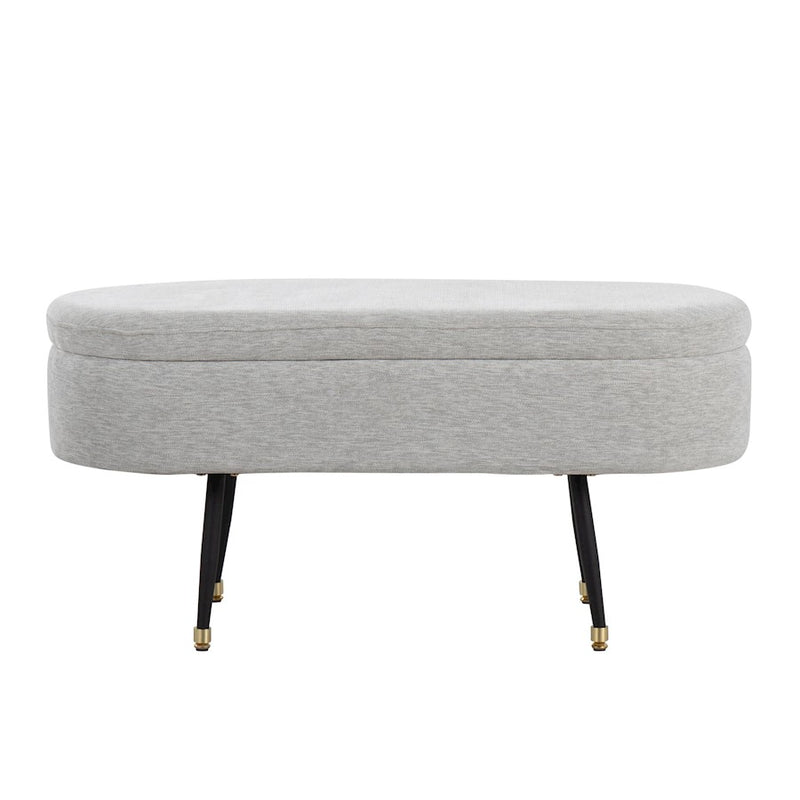 LumiSource Harvey Storage Bench | Black Metal, Light Grey Fabric, Gold Accent | Entryway & Bedroom Seating with Storage | Model OTSTOR-HARVEYBKLGY