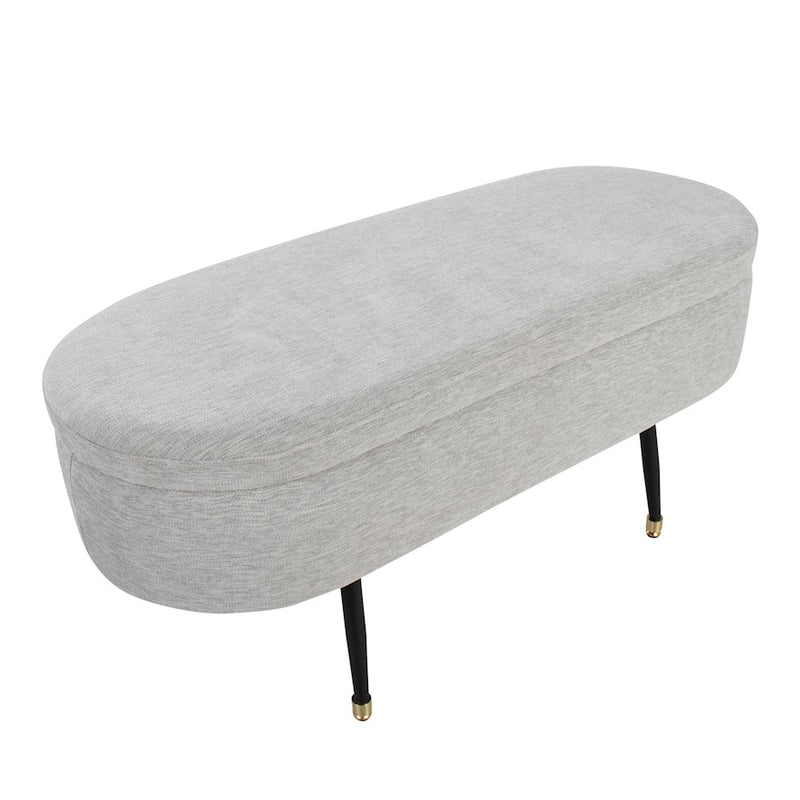 LumiSource Harvey Storage Bench | Black Metal, Light Grey Fabric, Gold Accent | Entryway & Bedroom Seating with Storage | Model OTSTOR-HARVEYBKLGY