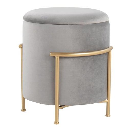 LumiSource Rhonda Storage Ottoman, Gold Metal/Silver Velvet - OTSTOR-RHONDAAUVSV