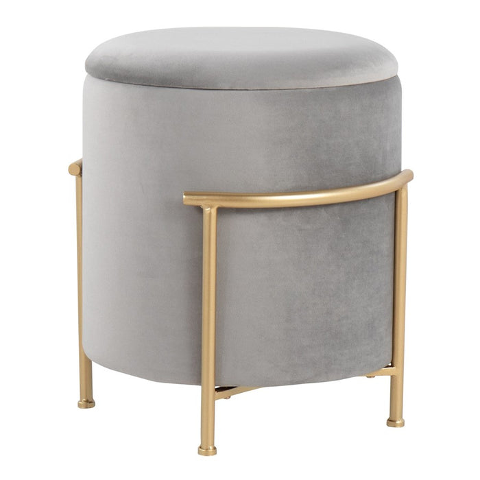 LumiSource Rhonda Storage Ottoman, Gold Metal/Silver Velvet - OTSTOR-RHONDAAUVSV