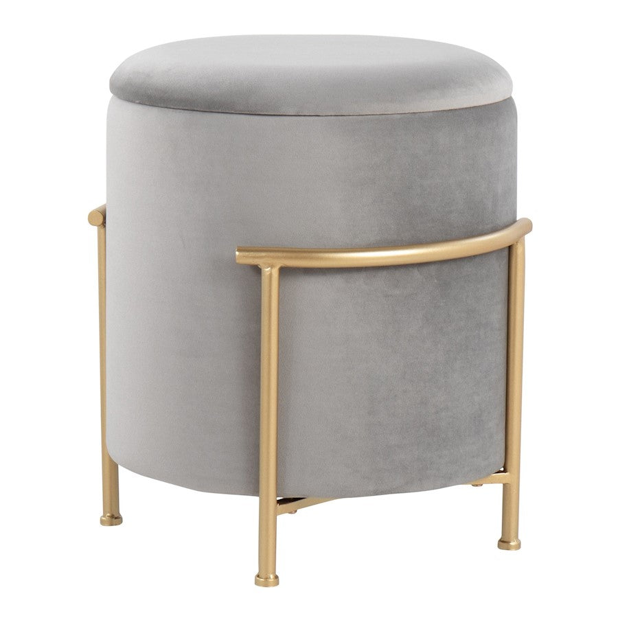 LumiSource Rhonda Storage Ottoman, Gold Metal/Silver Velvet - OTSTOR-RHONDAAUVSV
