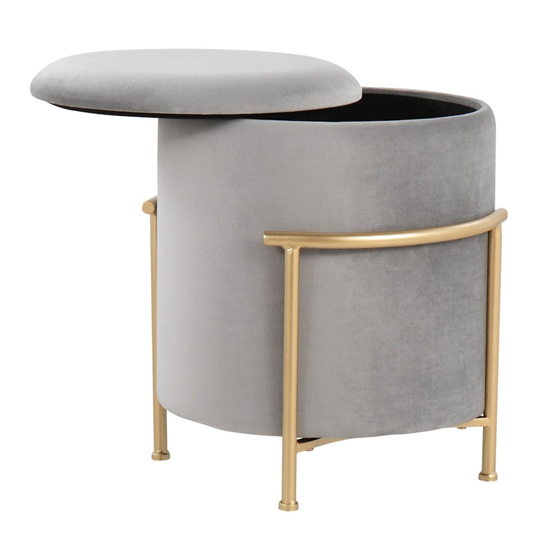 LumiSource Rhonda Storage Ottoman, Gold Metal/Silver Velvet