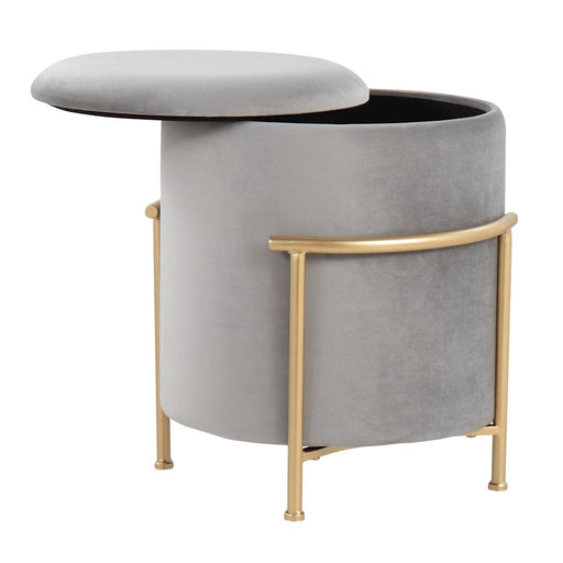 LumiSource Rhonda Storage Ottoman, Gold Metal/Silver Velvet