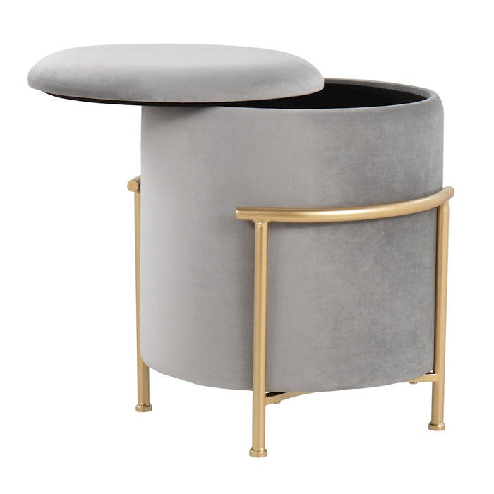 LumiSource Rhonda Storage Ottoman, Gold Metal/Silver Velvet