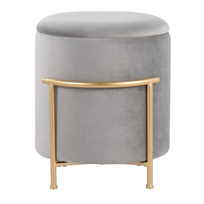 LumiSource Rhonda Storage Ottoman, Gold Metal/Silver Velvet