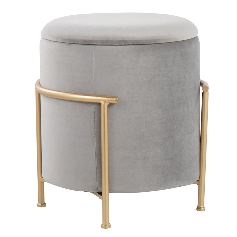 LumiSource Rhonda Storage Ottoman, Gold Metal/Silver Velvet
