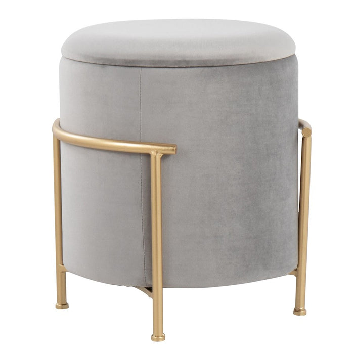 LumiSource Rhonda Storage Ottoman, Gold Metal/Silver Velvet