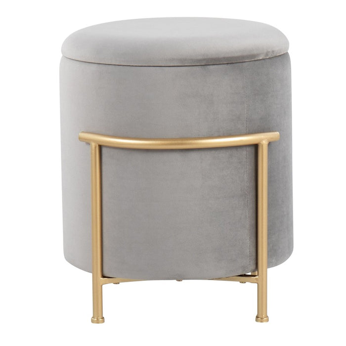 LumiSource Rhonda Storage Ottoman, Gold Metal/Silver Velvet