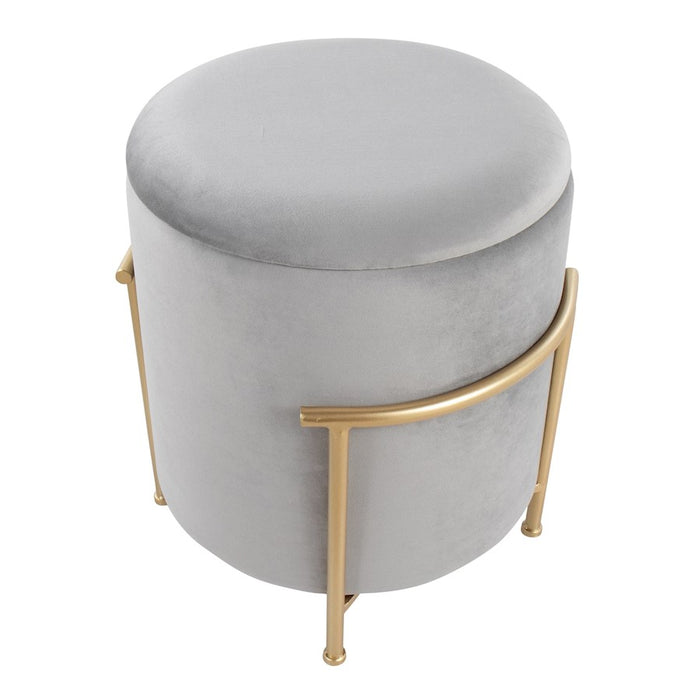 LumiSource Rhonda Storage Ottoman, Gold Metal/Silver Velvet