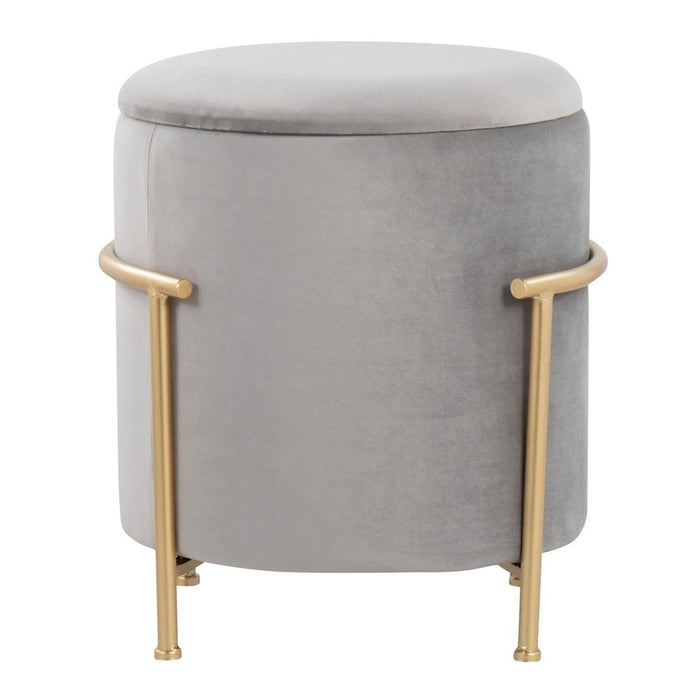 LumiSource Rhonda Storage Ottoman, Gold Metal/Silver Velvet