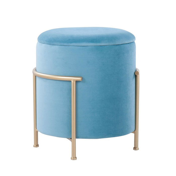 LumiSource Rhonda Storage Ottoman, Gold Metal/Teal Velvet