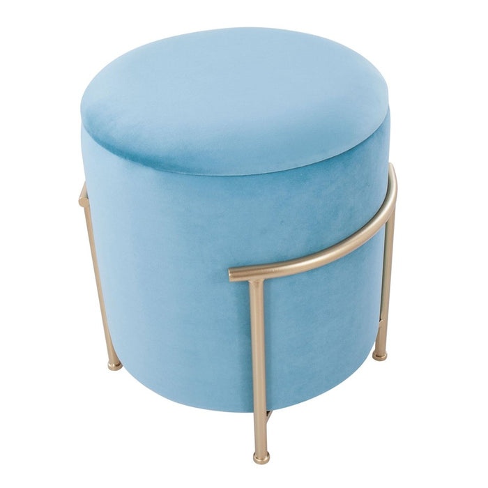 LumiSource Rhonda Storage Ottoman, Gold Metal/Teal Velvet