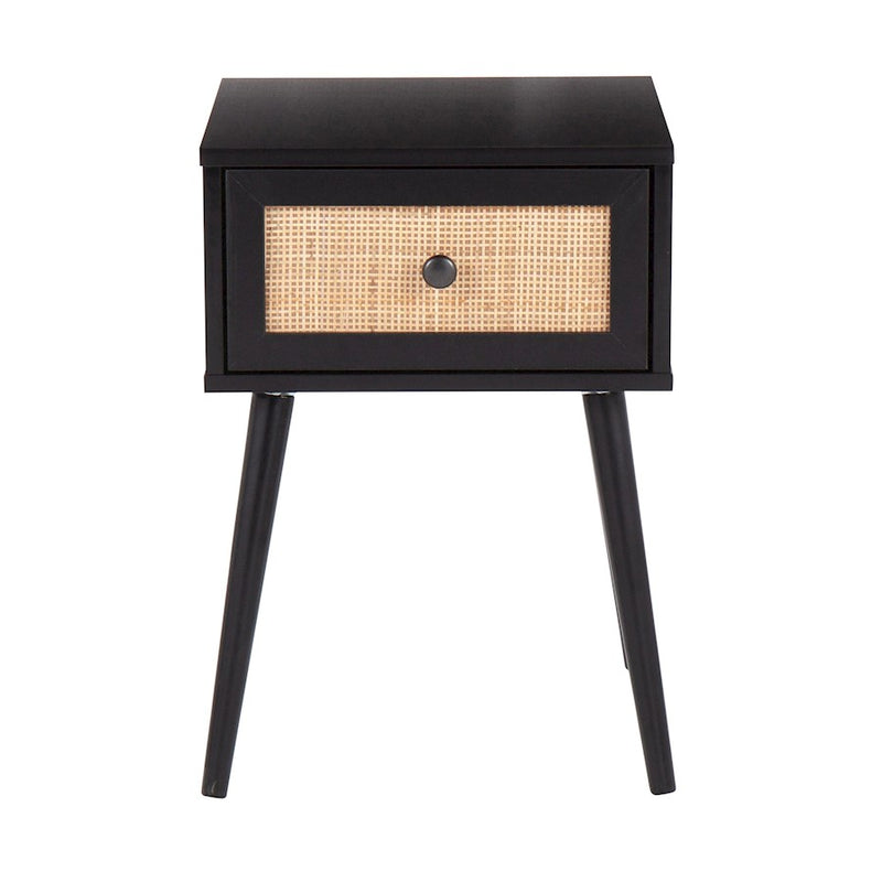 LumiSource Bora Bora Side Table in Black Wood/Rattan