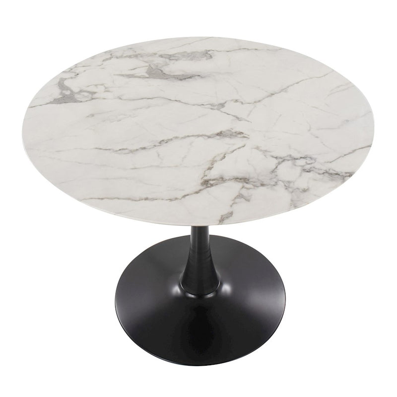 LumiSource Pebble Mod Table, Black Metal/White Marble Veneer
