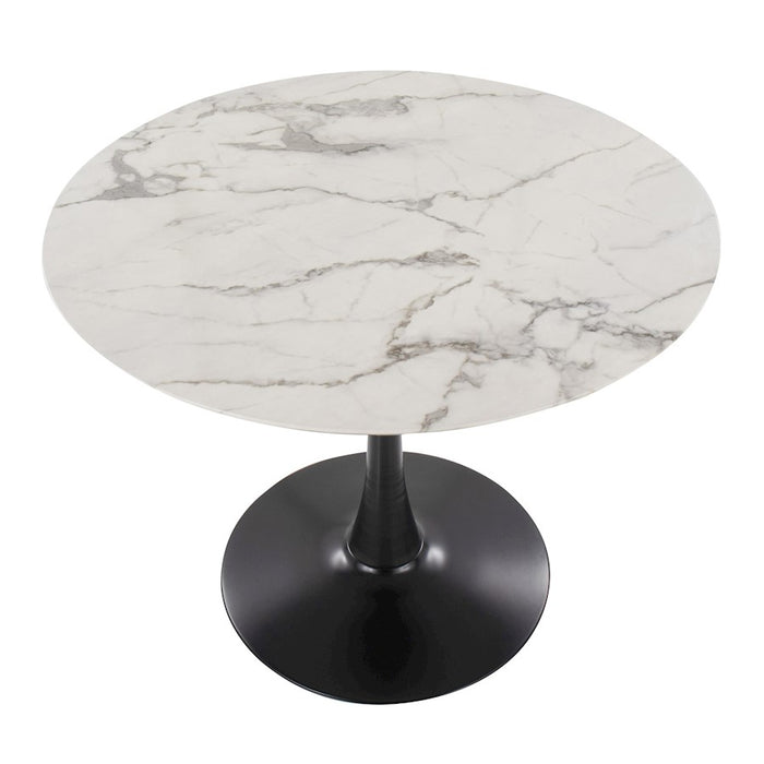 LumiSource Pebble Mod Table, Black Metal/White Marble Veneer