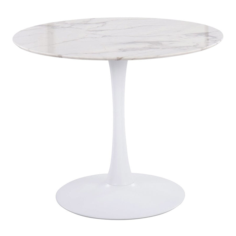 LumiSource Pebble Mod Table 36in Round | White Metal and Marble Veneer | Dining & Kitchen Table | 36 x 36 x 30 in | Model T30-PEBMODWW