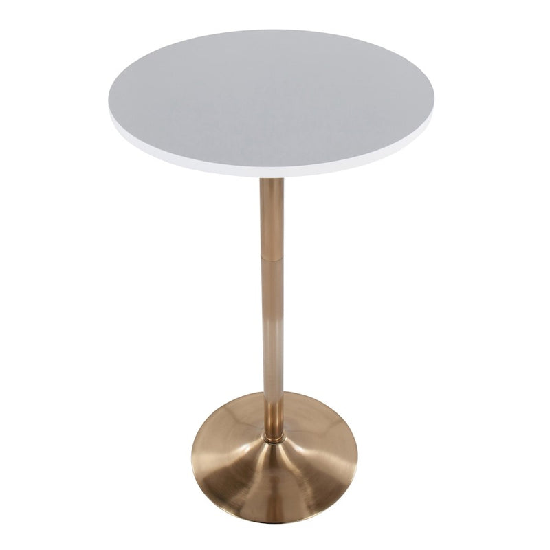 LumiSource Pebble Adjustable Table | Gold Metal & White MDF | Dining or Bar Height | 23.75 x 23.75 x 30/42 in | Model T3042-PEBAUW