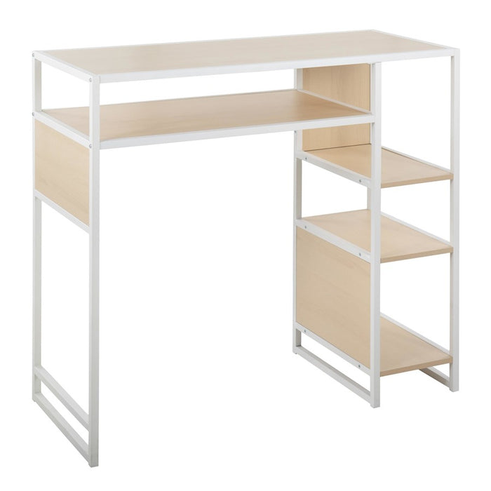 LumiSource Display Bar Height Table Storage, White/Natural - T39-DISPLAYW-NA