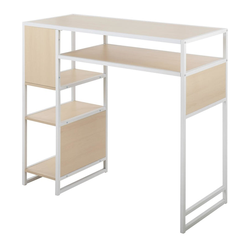 LumiSource Display Bar Height Table 43in | White Metal and Natural Wood | Kitchen Island & Bar Table | 43 x 19 x 40 in | Model T39-DISPLAYW-NA