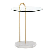 LumiSource Claire Side Table, White/Gold/Clear - TB-CLAIREWMBAU