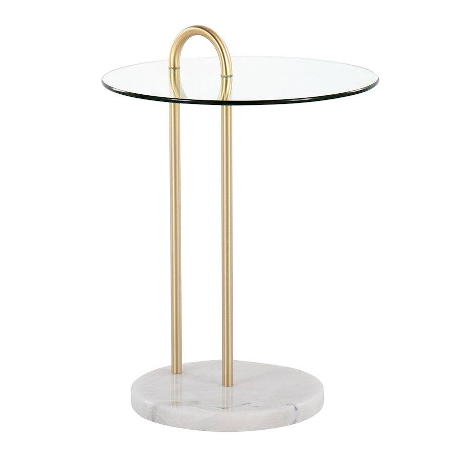 LumiSource Claire Side Table, White/Gold/Clear - TB-CLAIREWMBAU
