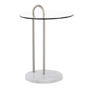 LumiSource Claire Side Table, White/Brushed Nickel/Clear - TB-CLAIREWMBNI