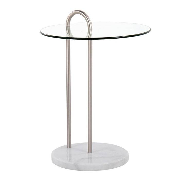 LumiSource Claire Side Table, White/Brushed Nickel/Clear - TB-CLAIREWMBNI