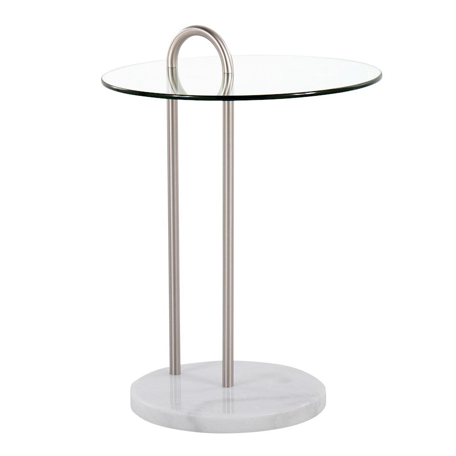LumiSource Claire Side Table, White/Brushed Nickel/Clear - TB-CLAIREWMBNI