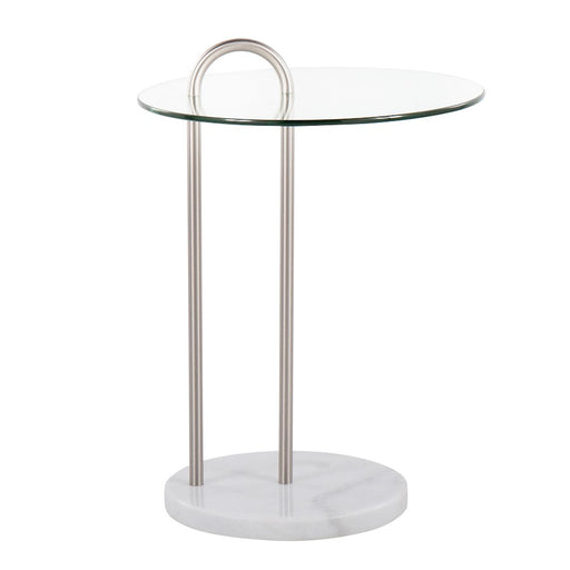 LumiSource Claire Side Table, White/Brushed Nickel/Clear
