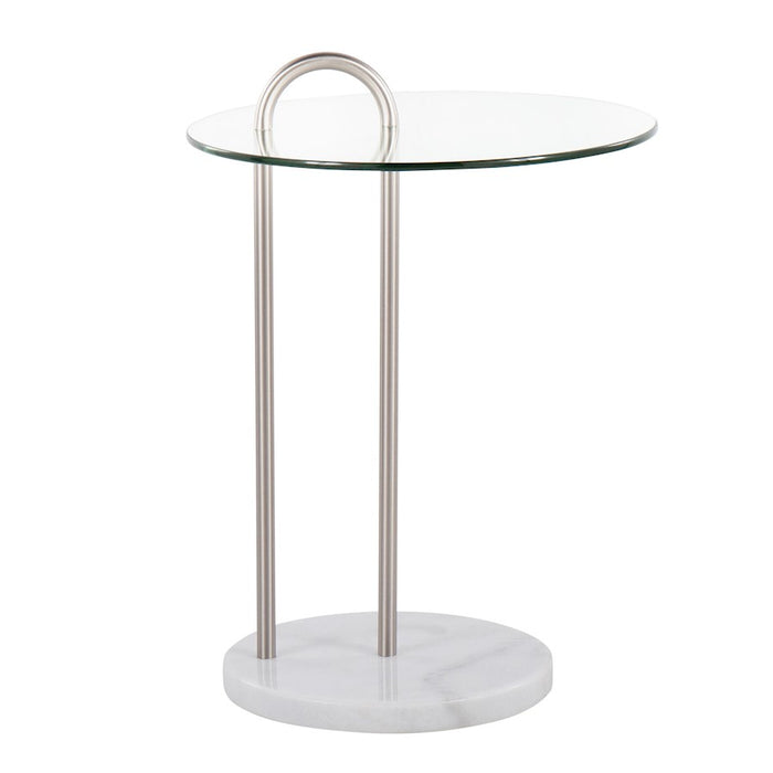 LumiSource Claire Side Table, White/Brushed Nickel/Clear