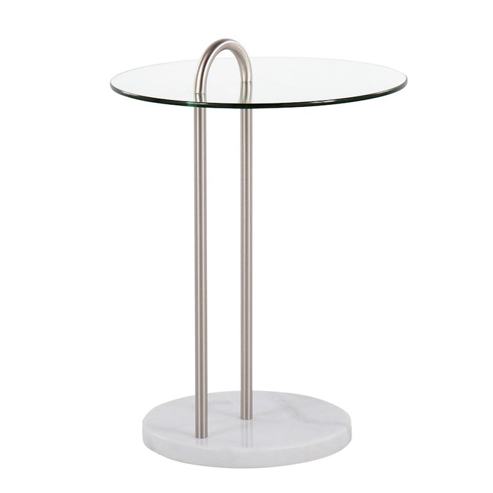 LumiSource Claire Side Table, White/Brushed Nickel/Clear