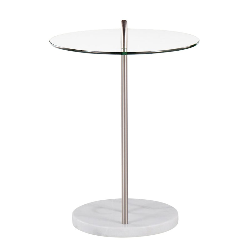 LumiSource Claire Side Table, White/Brushed Nickel/Clear