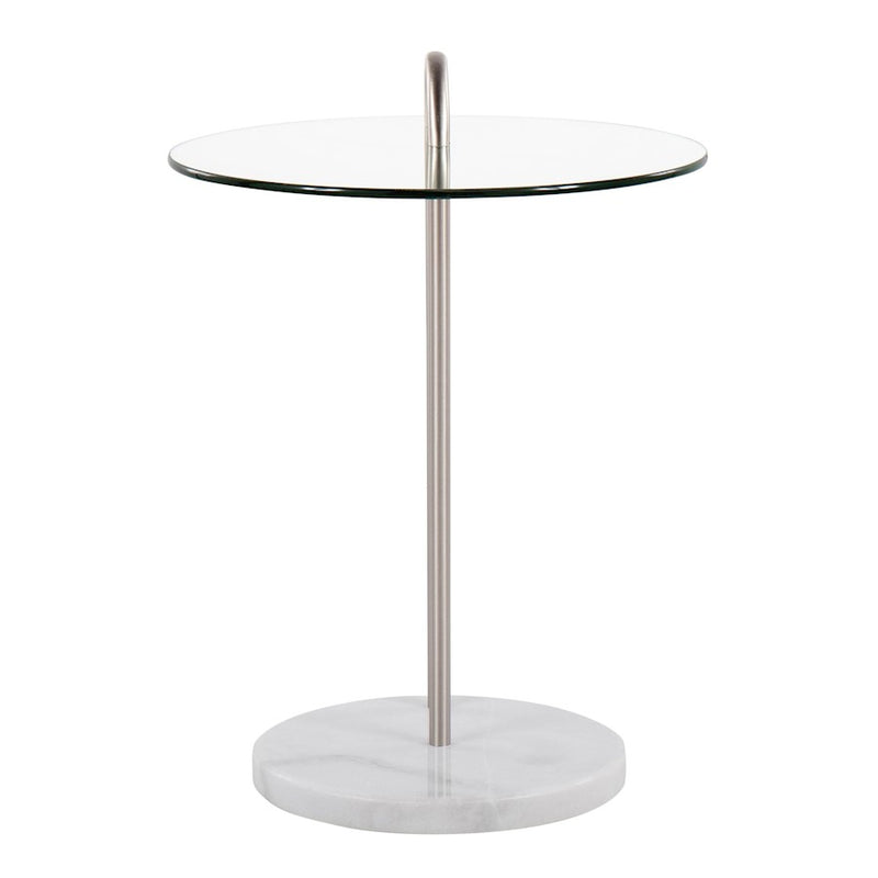 LumiSource Claire Side Table, White/Brushed Nickel/Clear