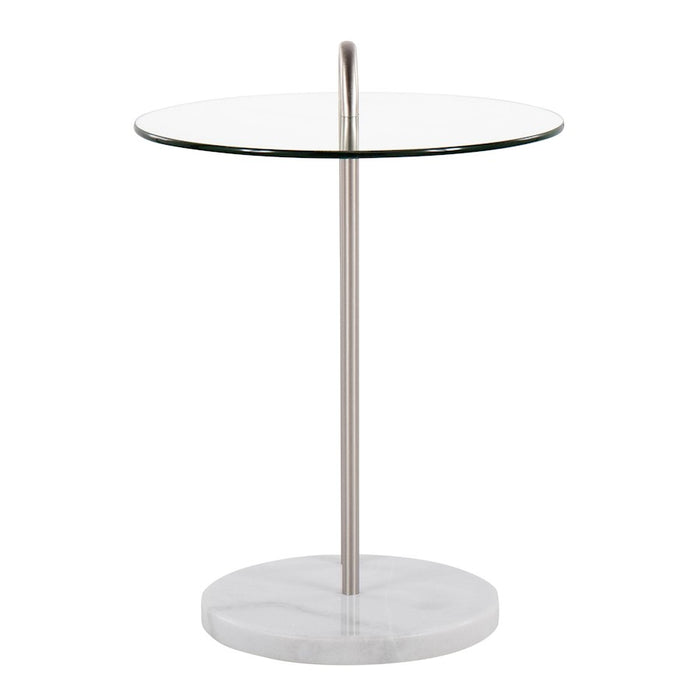 LumiSource Claire Side Table, White/Brushed Nickel/Clear