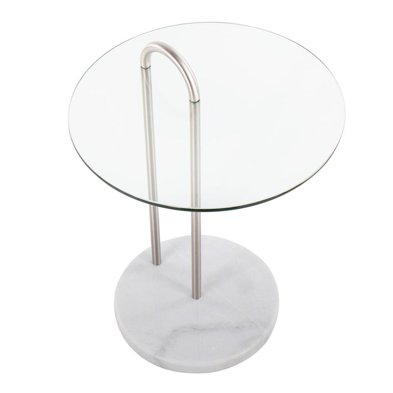 LumiSource Claire Side Table, White/Brushed Nickel/Clear